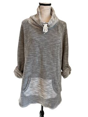 Kensie Performance Cowl Neck Knit Tunic Sweater Long Sleeve Kangaroo Pocket L
